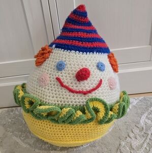 Vintage Handmade Crochet Colorful Clown Stuffed Animal Decoration
